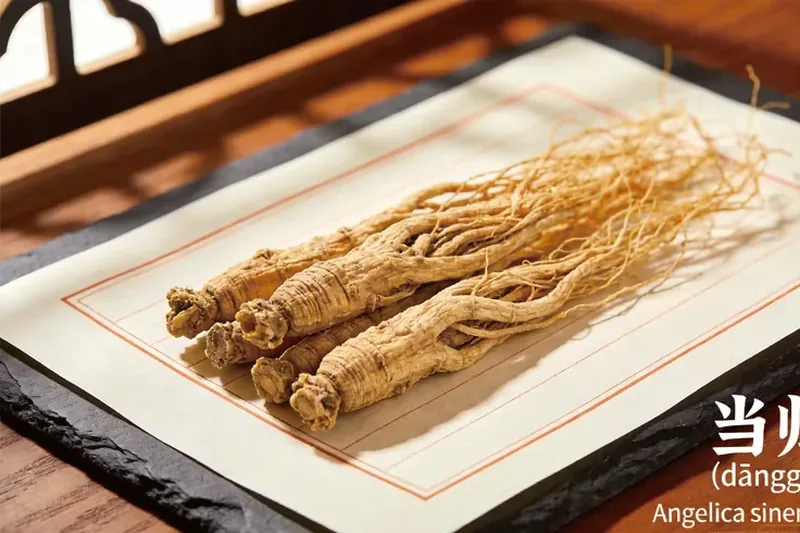 Raw Dong Quai (Angelica sinensis) botanical material, editorial still life