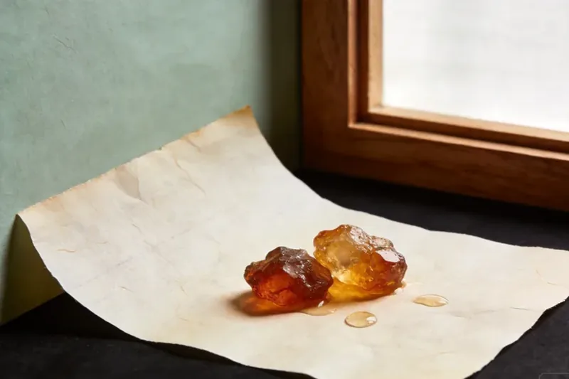 Raw Asafoetida (Ferula assa-foetida) material, editorial still life