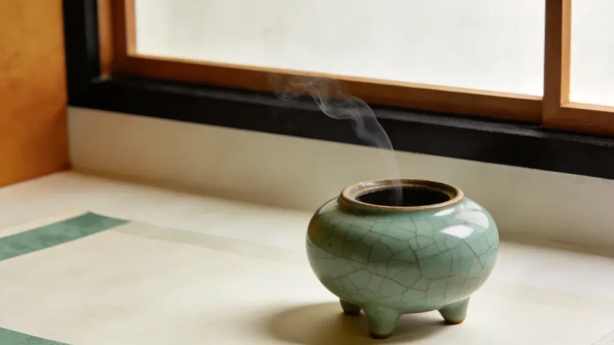 Song-dynasty-style celadon porcelain censer with crackle glaze and faint smoke trail