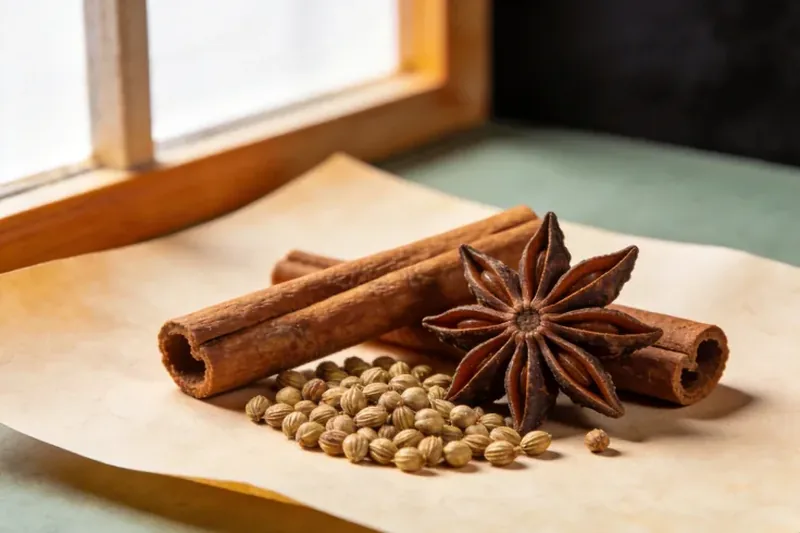 Raw Cubeb (Piper cubeba) material, editorial still life