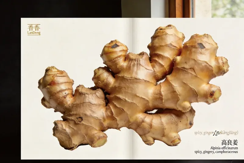 Raw Galangal (Alpinia officinarum) material, editorial still life