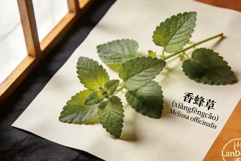 Raw Lemon Balm (Melissa officinalis) material, editorial still life