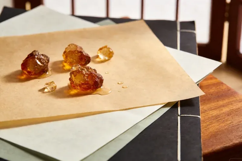 Raw Mastic (Pistacia lentiscus) material, editorial still life