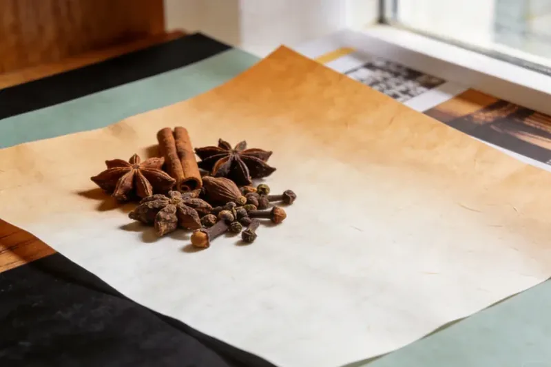 Raw Nutmeg (Myristica fragrans) botanical material, editorial still life