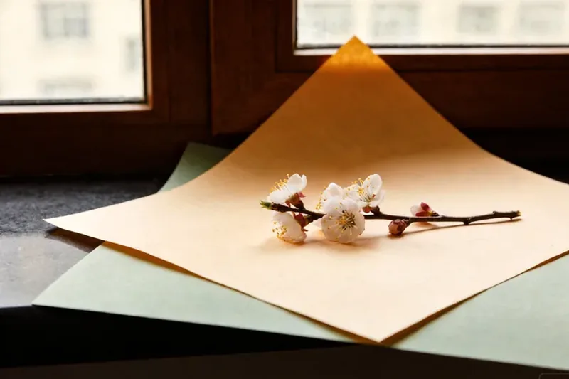 Raw Plum Blossom (Prunus mume (syn. Armeniaca mume)) botanical material, editorial still life
