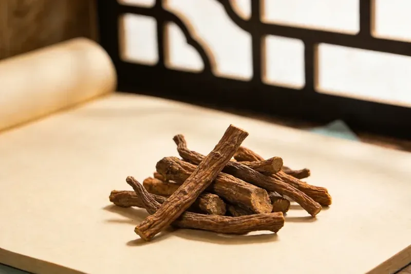 Raw Spikenard (Nardostachys jatamansi) botanical material, editorial still life