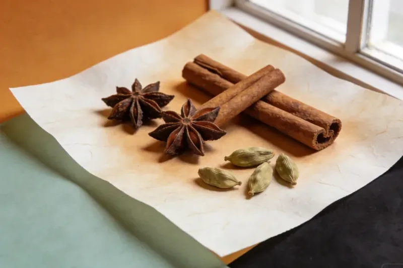 Raw Star Anise (Illicium verum) botanical material, editorial still life