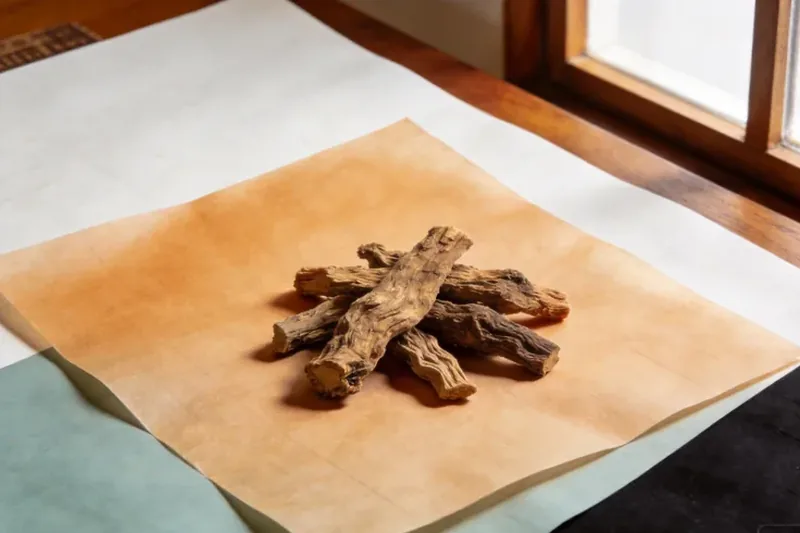 A coiled bundle of dried vetiver roots.