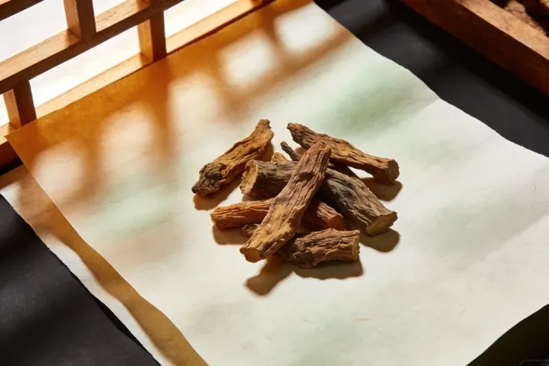 Raw Zedoary (Curcuma zedoaria (cf. Curcuma phaeocaulis)) material, editorial still life